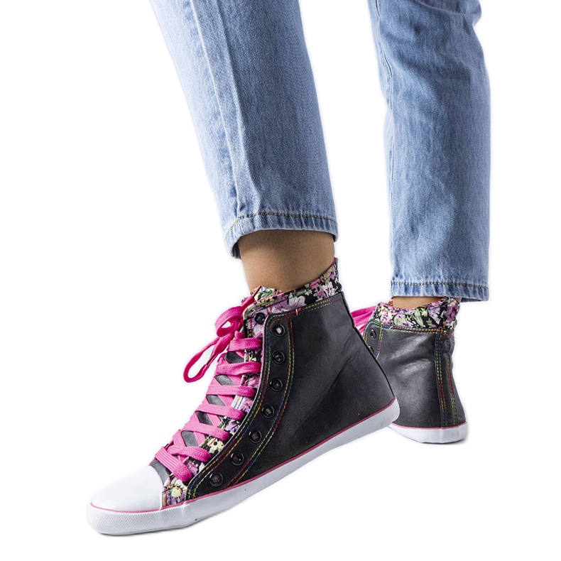 Stivaletti floreali neri di Marphisa nero