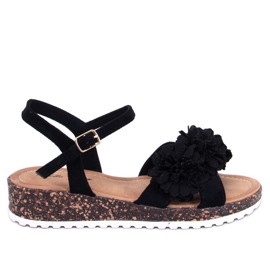 Sandali con zeppa con fiori di Hahn Black nero