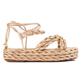 Sandali con plateau in tessuto oro Shelovet d'oro