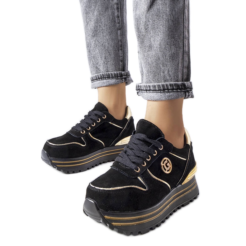 Sneakers con plateau nere e dorate di Therrien nero