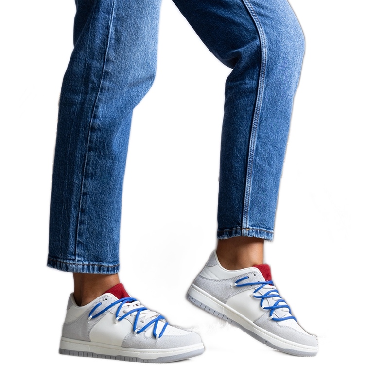 Sneakers Aucoin grigie con lacci blu navy bianca