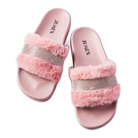 Ciabatte in pelliccia rosa con strass di Carrito