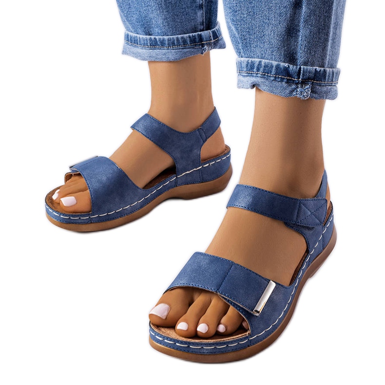 Sandali con zeppa bassi blu navy di Vallis