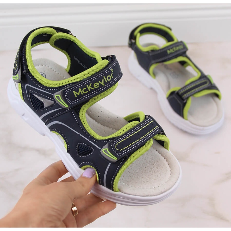 McKeylor 47701 sandali con velcro blu navy e verde per ragazzi
