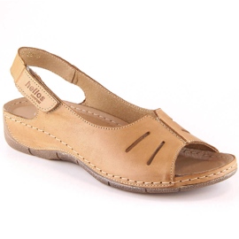 Comodi sandali da donna in pelle con cinturini in velcro marrone Helios 117
