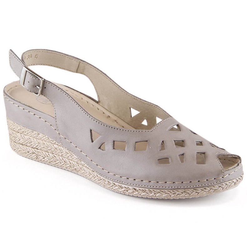 Comodi sandali con zeppa in pelle da donna grigio Helios 110-33