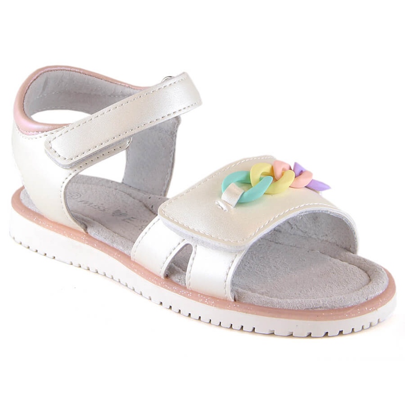Evento Sandalo bambina velcro con catena beige Miss