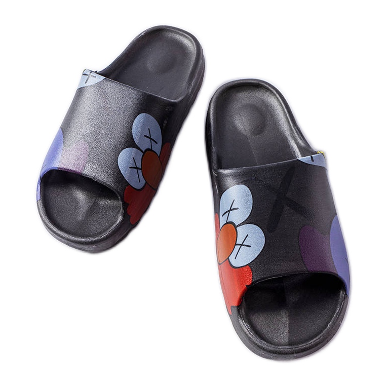 Ciabatte nere con battistrada e stampe nero