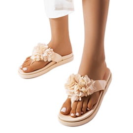 Infradito beige decorate con fiori Caresse