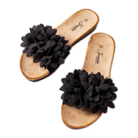 Pantofole nere decorate con fiori nero