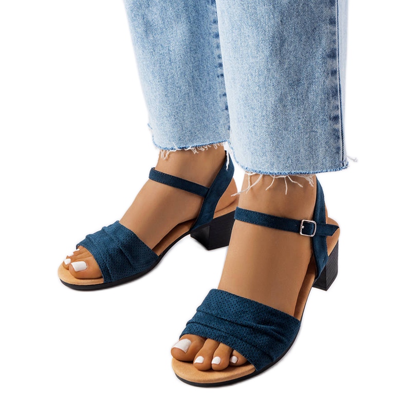 Sandali blu navy con tacco basso di Broom