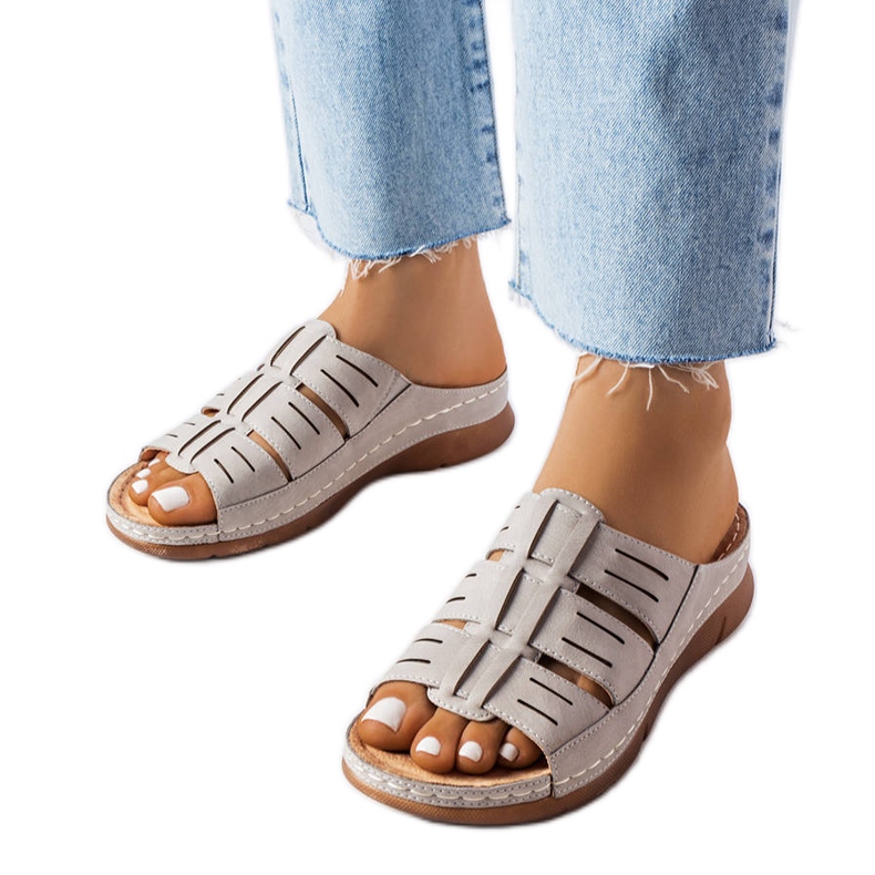 Ciabatte con zeppa in jersey grigio