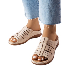 Ciabatte con zeppa in jersey beige