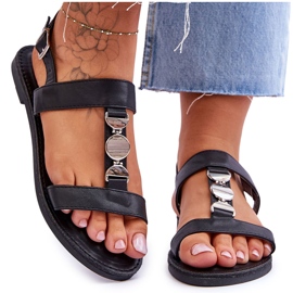Sandali piatti da donna con cinturino decorativo Black Berry nero