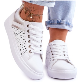 Scarpe sportive classiche con motivo traforato bianco e argento Happier bianca