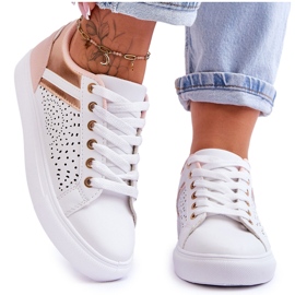 Scarpe sportive classiche con motivo traforato bianco-oro rosa Happier