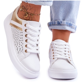 Scarpe sportive classiche con motivo traforato bianco e oro Happier bianca
