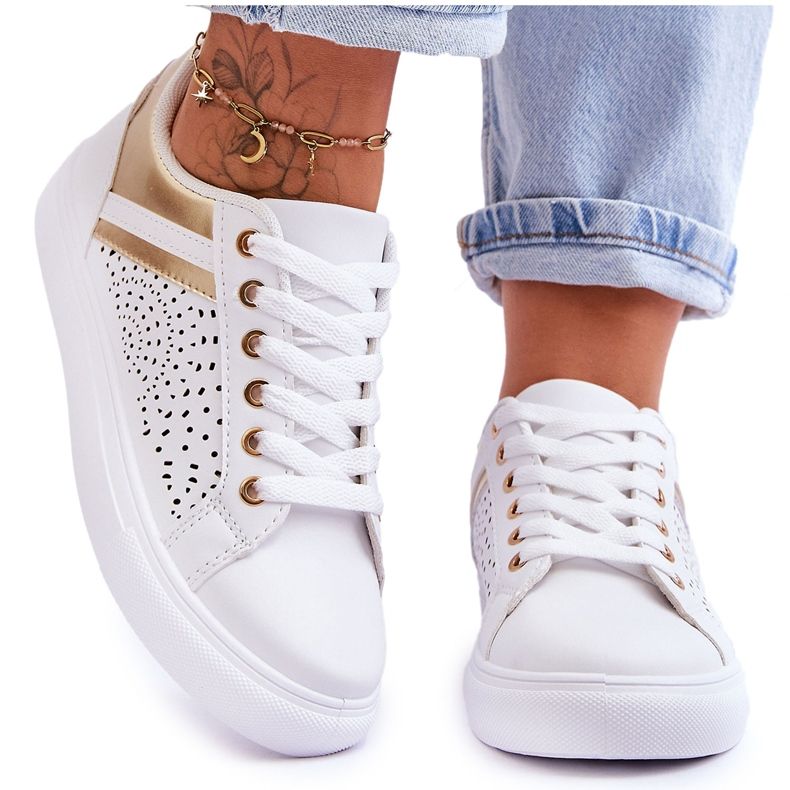 Scarpe sportive classiche con motivo traforato bianco e oro Happier bianca