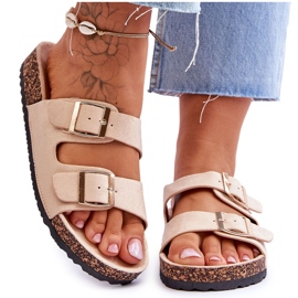 FB2 Sandali Donna Con Plateau In Sughero Con Righe Beige Doretta