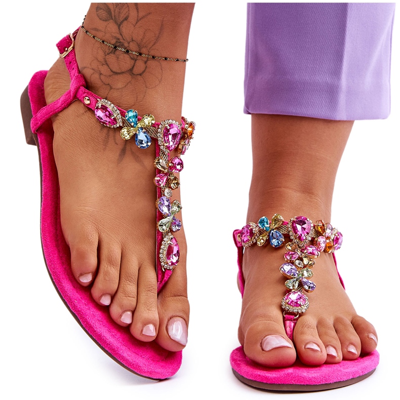 FB2 Infradito In Camoscio Rosa Con Pietre Frency