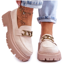 Mocassini con plateau in pelle scamosciata da donna Beige chiaro Larey