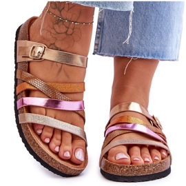 FB2 Pantofole con plateau da donna con strisce di trifoglio dorato d'oro