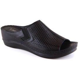 Sandali con zeppa in pelle da donna neri con elastico T.Sokolski L22-518 nero