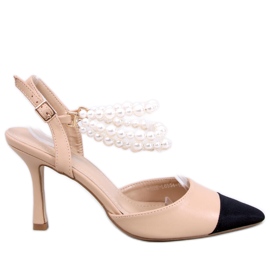 Décolleté tacco aperto con perle Harmony Beige
