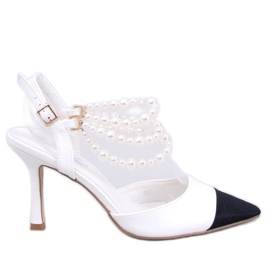 Décolleté tacco aperto con perle Harmony White bianco