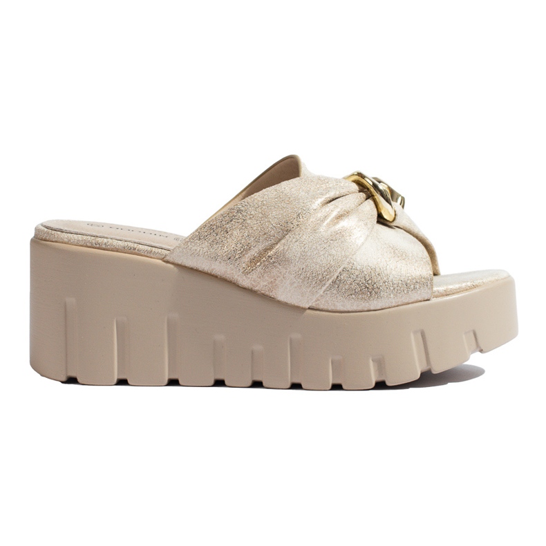 Pantofole con zeppa Shelovet da donna color oro d'oro