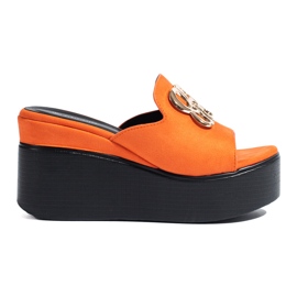 Pantofole con zeppa Shelovet in camoscio arancione arancia