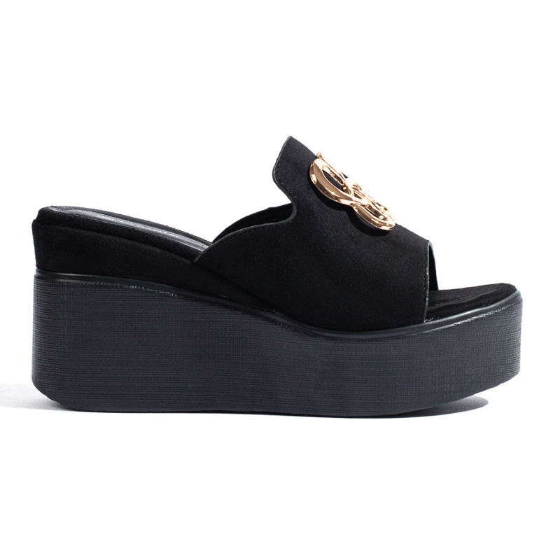 Pantofole con zeppa Shelovet in camoscio nero