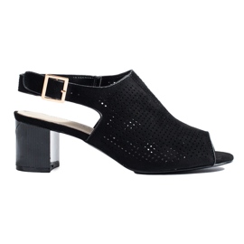 Sandali da donna con tacco in camoscio traforato nero Shelovet