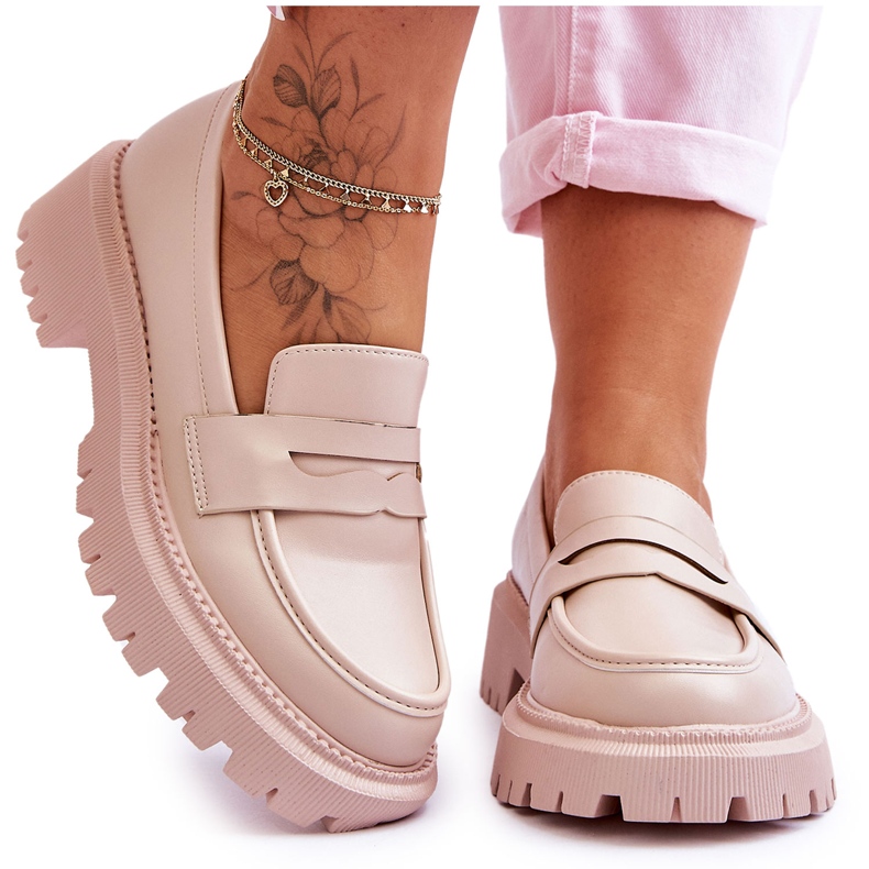 Mocassini Slip-On con plateau in pelle beige Riverside