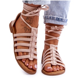 FC3 Sandali Romani Da Donna In Camoscio Beige Sempre