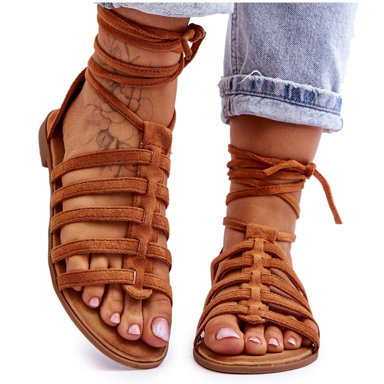 FC3 Sandali Romani Da Donna In Camoscio Camel Sempre marrone