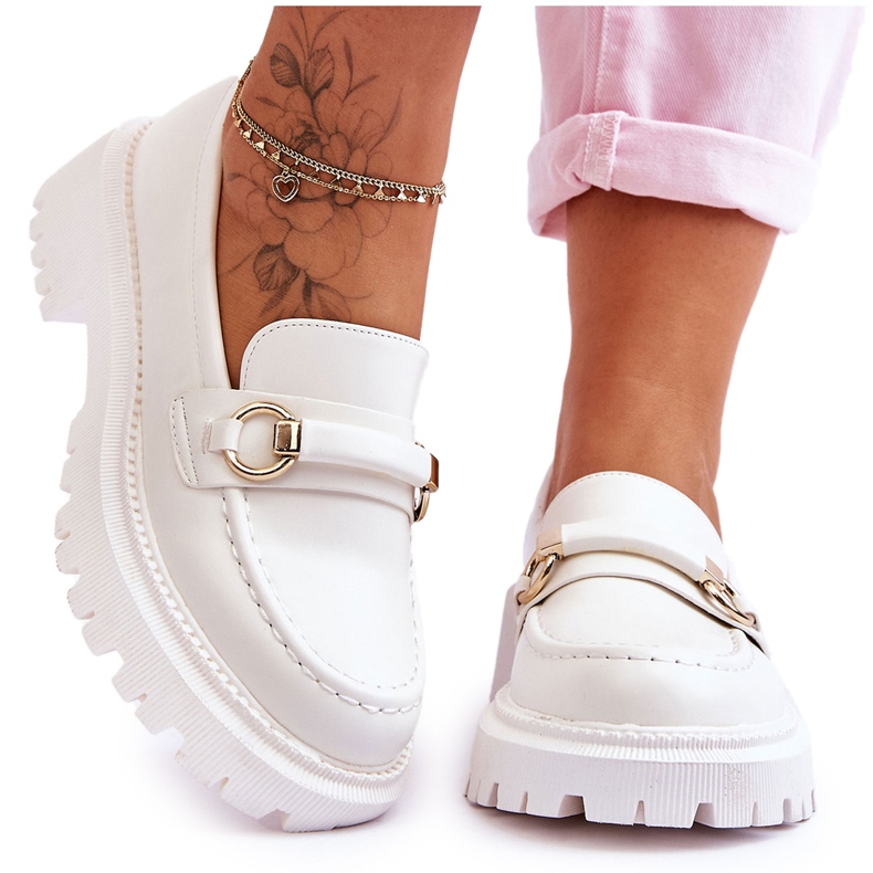 FG1 Mocassini da donna su una massiccia piattaforma Calypso bianco bianca