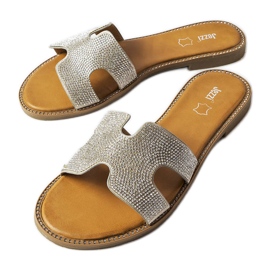 Ciabatte argento con inserto in pelle Lazure