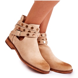 WS1 Stivali da donna con getti su tacco piatto Beige Larino