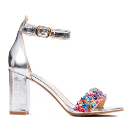 Sandali a blocchi Shelovet con perline argentate argento