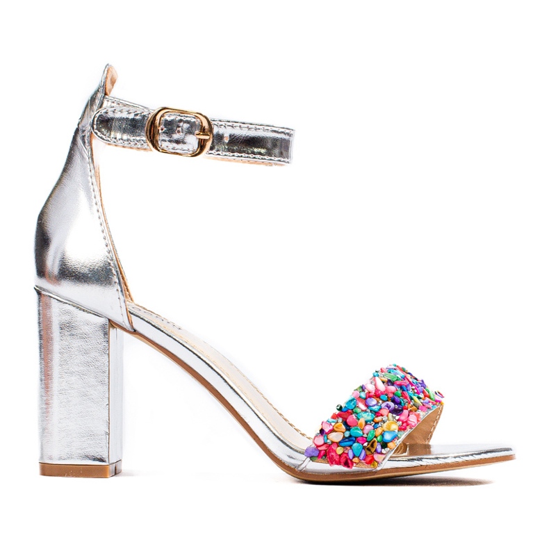 Sandali a blocchi Shelovet con perline argentate d'argento
