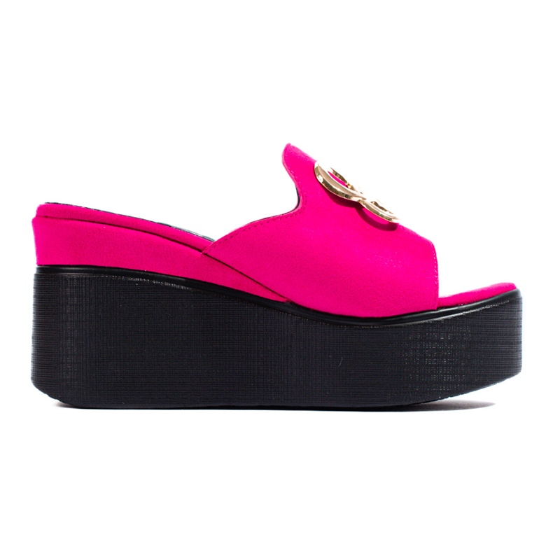 Pantofole Shelovet in camoscio fucsia con zeppa alta rosa