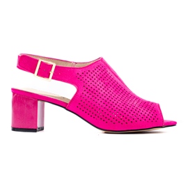 Sandali da donna con tacco in camoscio fucsia traforato Shelovet rosa