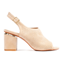 Sandali con tacco alto in camoscio beige di Vinceza