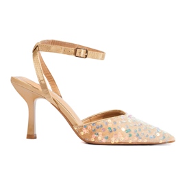 Sandali da donna su spilla con paillettes Shelovet dorate d'oro