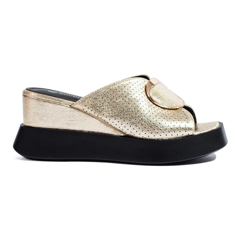 Pantofole con zeppa Shelovet color oro da donna d'oro