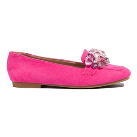 Mocassino Shelovet in camoscio rosa con pietre