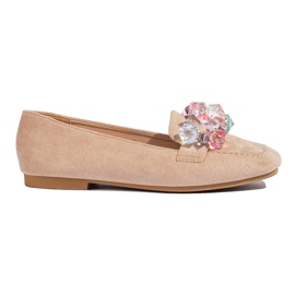 Mocassino Shelovet in camoscio beige con pietre