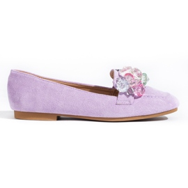 Mocassino Shelovet in camoscio viola con pietre