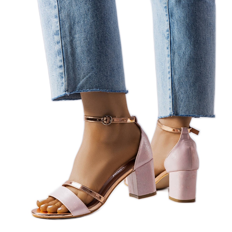 Sandali a blocchi Tetradi rosa e oro